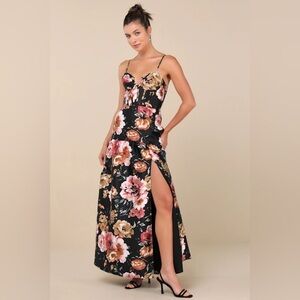 HOST PICK🤗 NWT Lulus Confident Delight Black Floral Tiered Bustier Maxi Dress